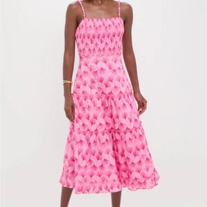 Tuckernuck Pink Ginko Patterned Midi Dress